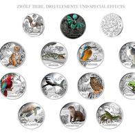 Alle 12 Münzen der Serie 3 Euro Tiertaler Österreich 2016 - 2019 + 12 Folder