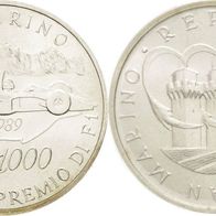 San Marino Silber 1000 Lire 1989 "FORMEL 1 WM Großer Preis von San Marino"