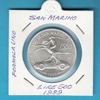 San Marino Silber 500 Lire 1989 "FORMEL 1 WM Großer Preis von San Marino"
