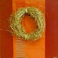 Bild Acryl/Collage mit Weidenkranz auf Leinwand orange