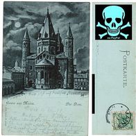 Mainz, der Dom, Mondschein-Lithografie 1898. Gruss aus Mainz