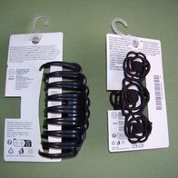 2x Haarklammern in Schwarz Matt Haarkrebs Haarspange groß Blume L = 11cm