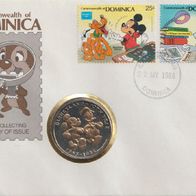 Disney Dominica 1986 Ameripex ‘86 Numisbrief mit Ersttagsstempel