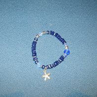 Armband Perlen blau silber mit Seestern Gummi