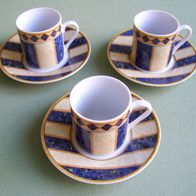 3x Espresso Tasse + Unterteller Ritzenhoff & Breker High Life by R&B blau gelb Karo