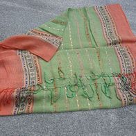 Schönes großes Tuch / Schal grün orange gemustert