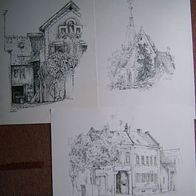 Hechtsheim - 3 Zeichnungen auf Karton 35 x 49,5 cm