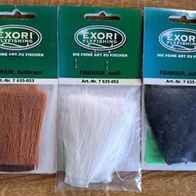 Neu! 3 Fishhair Exori Fliege Fliegenbinden Bindematerial Hellbraun Weiß Schwarz