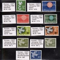 L621 Europa CEPT Jahrgang 1960 + 1961 -Nationen versch.-Mi. Nr. versch. -9 Marken * *
