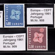L623 Europa CEPT Jahrgang 1961 - Nation Portugal - Mi. Nr. 907 - 909.-3 Marken * *