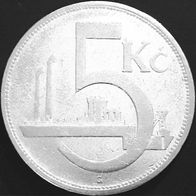 5 KRONEN Tschechoslowakei 1930 VF SILBER Silbermünze