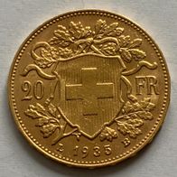 Goldvreneli L1935 B Helvetica 20.-Fr. 6,45 Gramm 900 Gold