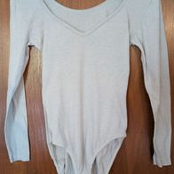 Body Langarm Blusenbody V-Ausschnitt grau Gr. 38