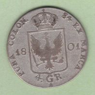 Preußen Silber 4 Groschen 1801 A, Friedrich Wilhelm III.