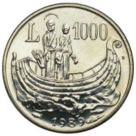 San Marino Silber 1 000 Lire 1989 stgl. aus KMS "Hl. Marinus und Hl. Leo im Boot" Rar