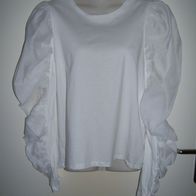 Zara Blusenshirt Puffärmel m. transparenten Ärmeleinsätzen Gr. L Weiß Hochzeit