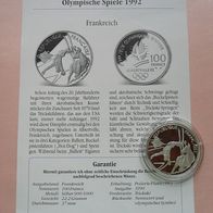 Frankreich 1990 100 Francs PP Olympia 1992 Tricklskifahrer und Gemse