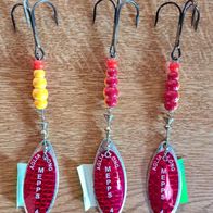Neu! 3 Mepps Long Redbow Rot Größe: 4 = 17g Blinker Spinner Hechtköder Waller