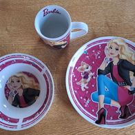 Wie Neu! Geschirr Mädchen Barbie Teller Tasse Becher Müslischale Mattel