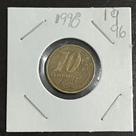 Brazil Coin 10 Centavos 1998 - Brass plated Steel - KM# 649 - eb1996