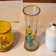 Vase Glas DDR - Vintage - gelbe Blumen