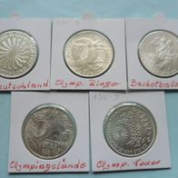 Deutschland BRD 1972 Olympia 10 DM Silber Satz 5 Münzen