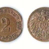 Kaiserreich 2 Pfennig Bronzemünze - 1913 SS-VZ