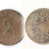 Kaiserreich 2 Pfennig Bronzemünze - 1875 -S