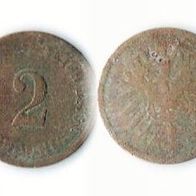 Deutsches Kaiserreich 2 Pfennig Bronzemünze - 1875 -S