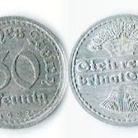 Weimarer Republik 50 Pfennig Münze - 1922 SS-VZ