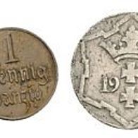 Danzig-Stadt Lot 10 Pfennige 1923 und 1 Pfennig 1926