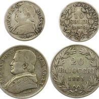 Vatikan Lot Silber 20 Baiocchi 1865 R u. 10 Soldi 1869 R "Papst PIUS IX. (1846-1870)"