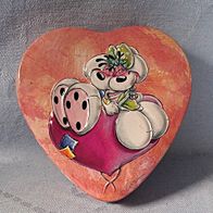 Diddl geprägte Metalldose Herzdose Herzform Diddl mit Diddlina auf dem Ballon alt Rar