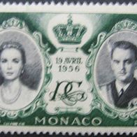 Briefmarke - Monaco - 1 Fr - 1956 - Hochzeit des Fürsten Rainier mit Grace Kelly