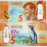 New Zealand 5 Dollars Polymer Banknote - Kassenfrisch / Unc