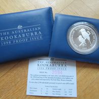 Proof Münze Kookaburra 1998 /1 Oz 999er Silber PP mit Zertifikat