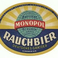 Bieretikett "Rauchbier" Berliner Monopol Brauerei GmbH (bis 1949) Berlin-Tempelhof