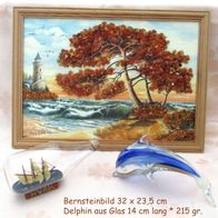 Maritime Dekoration * Bernsteinbild + Buddelschiff + Delphin aus Kristall