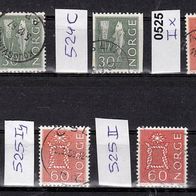 Norwegen Mi. Nr. 524 Ax + 524 C + 525 Ix + 525 Iy + 525 II o <