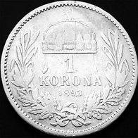 1 Krone (Korona) UNGARN Kaiser Franz Joseph 1893 Silber