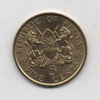 Münze Kenya 5 Cents 1989