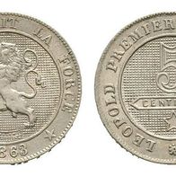 Belgien 5 centimes 1863 "LEOPOLD I." Wappen Löwe, vz-st