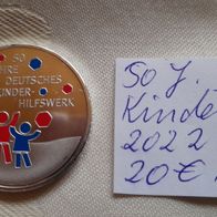 Deutschland: 20 Euro 2022-50 J. Kinderhilfswerk-in Ag, Stgl