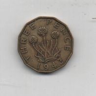 Münze England Three Pence 1943