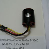 Brushlessmotor Innenläufer B3640 3200KV, 7,4V-14,8V 60A- max 65A