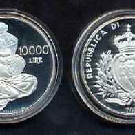 San Marino Silber 10 000 Lire 2000 PP/ Proof "Hl. Familie von Michelangelo" OVP