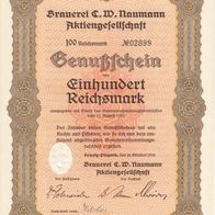 Brauerei C. W. Naumann Aktiengesellschaft - Genußschein über 100 RM - Leipzig 1933