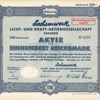 Sachsenwerk Licht- und Kraft- Aktiengesellschaft - Aktie über 100 RM - Dresden 1935