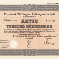 Kraftwerk Thüringen Aktiengesellschaft - Aktie über 1000 RM - Gispersleben 1941