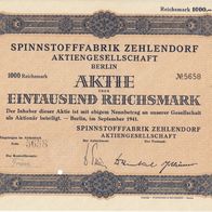 Spinnstofffabrik Zehlendorf AG Berlin - Aktie über 1000 RM - 1941